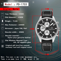 PAGANI DESIGN nowy 42mm Pilot zegarki japoński VK67 mężczyźni kwarcowy zegarek 10bar wodoodporne szafirowe szkło zegarek dla mężczyzn 2